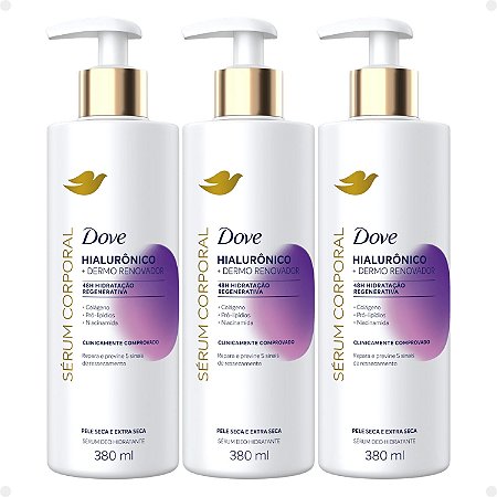 Kit Dove Hialurônico + Dermo Renovador: 3 Sérum Corporal Hidratante 380ml