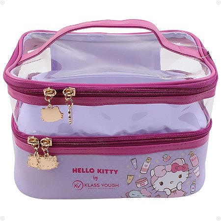 Necessaire Organizadora Transparente Hello Kitty by Klass Vough Lilás Kchk-01l