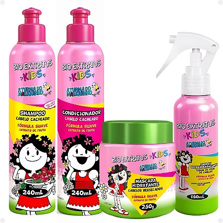 Kit Bio Extratus Kids A Turma do Maluquinho Cacheado: Shampoo, Condicionador, Máscara e Spray