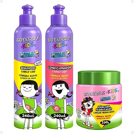 Kit Bio Extratus Kids A Turma do Maluquinho Lisos: Shampoo, Condicionador e Máscara