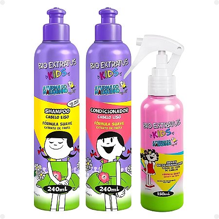 Kit Bio Extratus Kids A Turma do Maluquinho Lisos: Shampoo, Condicionador e Spray