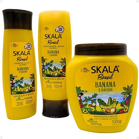 Kit Skala Banana e Bacuri: Shampoo e Condicionador + Mascara de Tratamento 1000ml