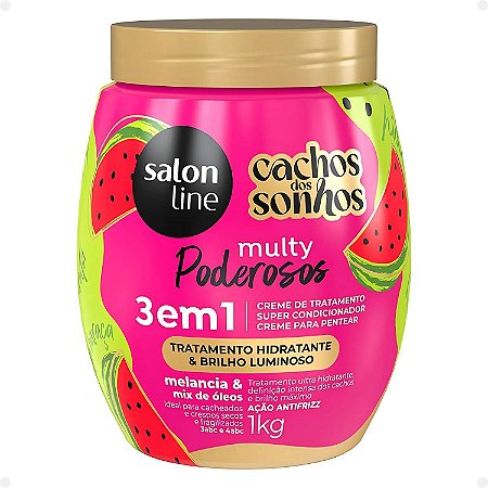 Creme Multifuncional 3 em 1 Salon Line Cachos dos Sonhos Multy Poderosos Melancia e Mix de Óleos 1Kg