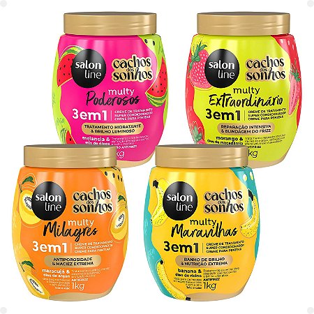 Kit Salon Line Multy Creme Multifuncional 3 em 1: Melancia, Morango, Maracujá e Banana 1Kg