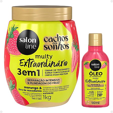 Kit Salon Line Multy Extraordinário: 1 Creme 3 em 1 e 1 Óleo Morango