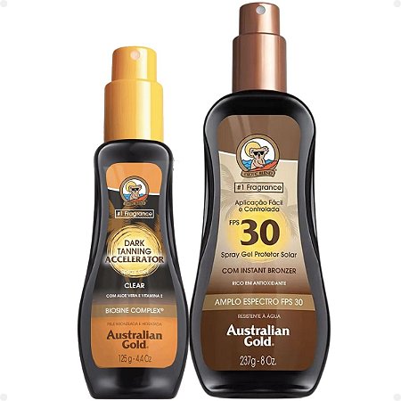 Kit Australian Gold Spray Gel: 1 Gel Protetor Solar Fps 30 237g e 1 Acelerador Gel 125g