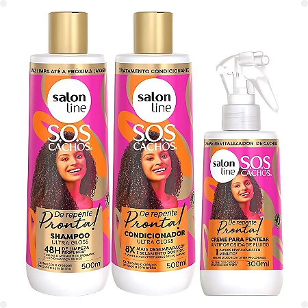 Kit Salon Line Sos Cachos De Repente Pronta!: Shampoo, Condicionador e Creme Fluido
