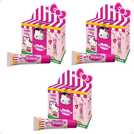 Kit Carmed Hello Kitty: 3 Hidratantes Labiais Torta De Maçã 10g