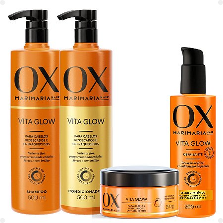 Kit Ox Mari Maria Hair Vita Glow: Shampoo, Condicionador, Máscara e Defrizante