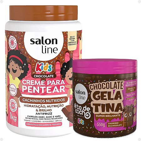 Kit Salon Line Kids: 1 Creme para Pentear e 1 Gelatina Super Brilhante Chocolate