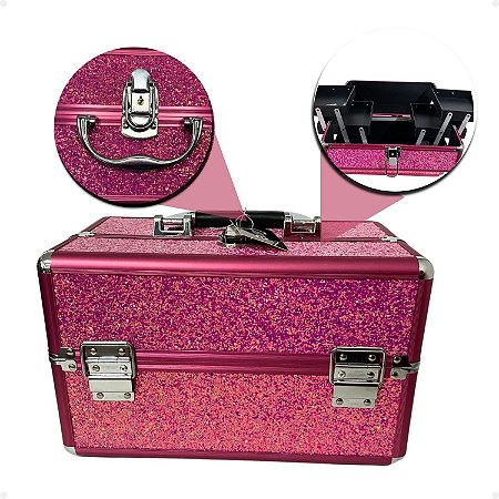 Maleta de Maquiagem Cisne Linha Shine Pink Glitter e Rosa Csn-5142B