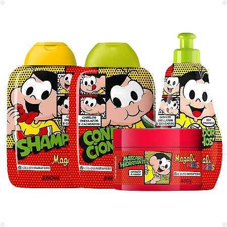 Kit Cia da Natureza Magali Kids Cabelos Ondulados e Cacheados: Shampoo, Condicionador, Máscara e Umidificador de Cachos