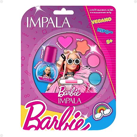 Kit Impala Barbie:1 Esmalte Girl Power e Paleta de Maquiagem Infantil