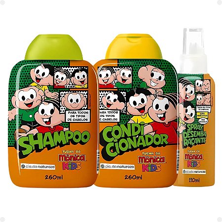 Kit Cia da Natureza Mônica Kids: Shampoo, Condicionador e Spray Desembaraçante