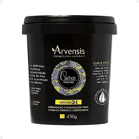 Máscara 2x1 Arvensis Cachos Naturais Hidratação e Finalização Cabelos Crespos e Crespíssimos 450g