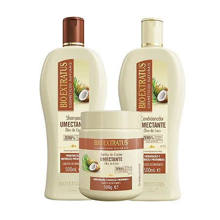 Kit Bio Extratus Umectante Óleo de Coco: Shampoo 500ml, Condicionador 500ml e Banho de Creme 500g