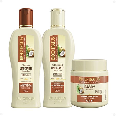 Kit Bio Extratus Umectante Óleo de Coco: Shampoo, Condicionador 250ml e Banho de Creme 250g