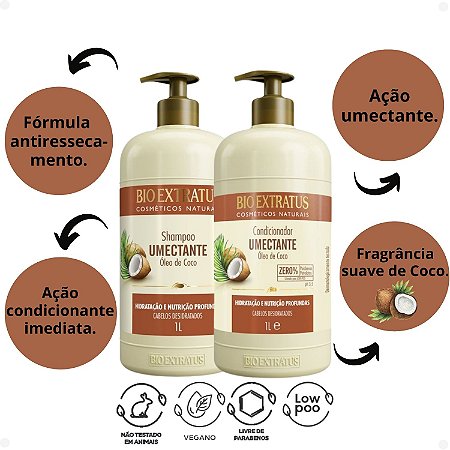 Kit Bio Extratus Umectante Óleo de Coco: Shampoo e Condicionador 1L