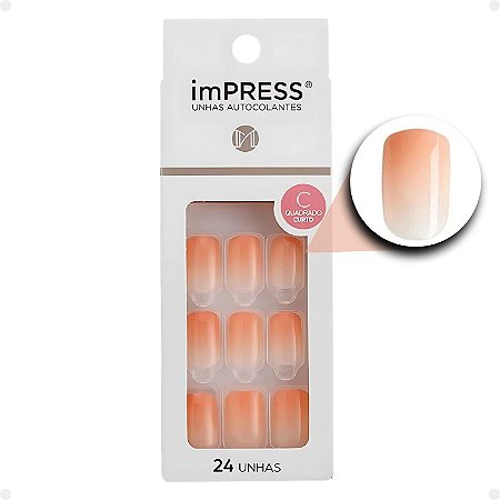 Unhas Autocolantes Quadrado Curto Kiss Ny imPress Peach Perfect Kpan02ka