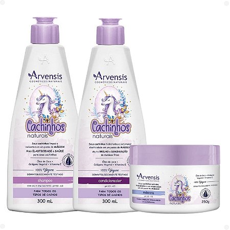 Kit Arvensis Cachinhos Naturais Cabelos Ondulados e Cacheados: Shampoo 300ml, Condicionador 300ml e Máscara 250g