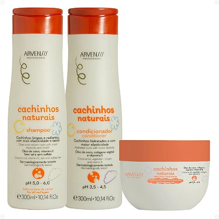 Kit Arvensis Cachinhos Naturais Cabelos Ondulados e Cacheados: Shampoo 300ml, Condicionador 300ml e Máscara 250g