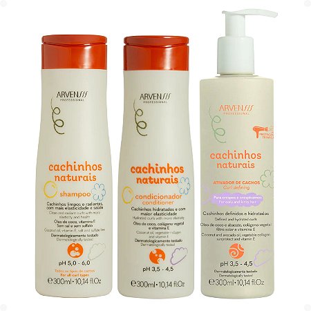 Kit Arvensis Cachinhos Naturais Cabelos Crespos e Crespíssimos: Shampoo 300ml, Condicionador 300ml e Ativador de Cachos 300ml