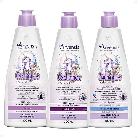Kit Arvensis Cachinhos Naturais Cabelos Crespos e Crespíssimos: Shampoo 300ml, Condicionador 300ml e Ativador de Cachos 300ml