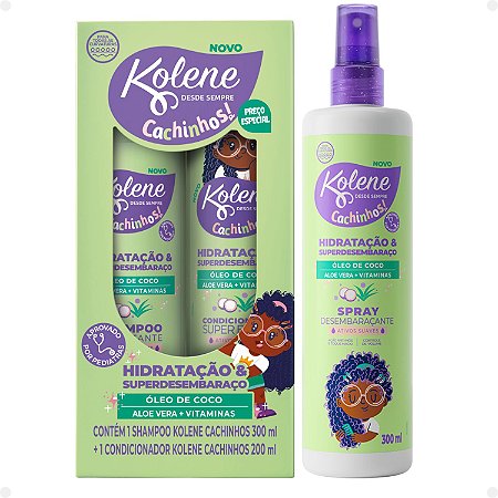 Kit Kolene Cachinhos: Shampoo 300ml, Condicionador 200ml e Spray Desembaraçante