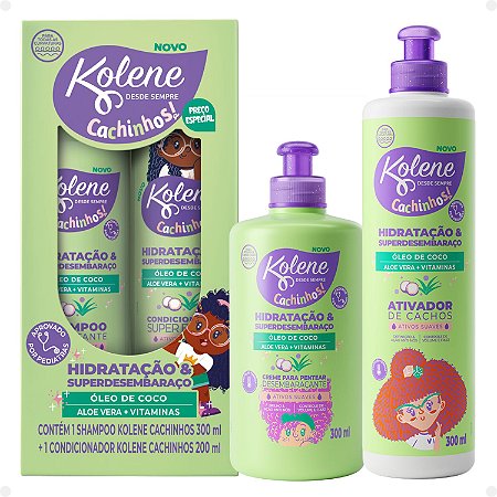 Kit Kolene Cachinhos: Shampoo 300ml, Condicionador 200ml, Creme para Pentear e Ativador de Cachos