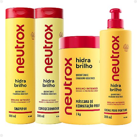 Kit Neutrox Hidra Brilho: Shampoo, Condicionador 500ml, Máscara 1Kg e Creme para Pentear 300ml