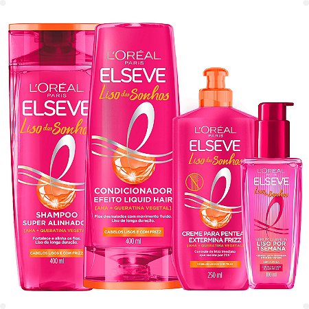 Kit Elseve Liso Dos Sonhos: Shampoo, Condicionador 400ml, Creme para Pentear e Sérum Leave-In
