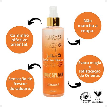 Body Splash Miss Rôse Colônia Árabe Néctar das Tâmaras 200ml