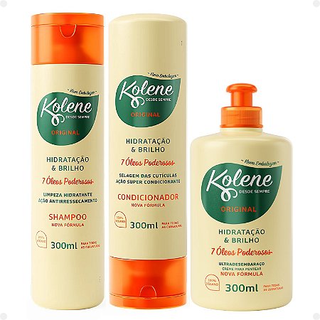 Kit Kolene Original Hidratação e Brilho: Shampoo, Condicionador 300ml e Creme para Pentear 300ml