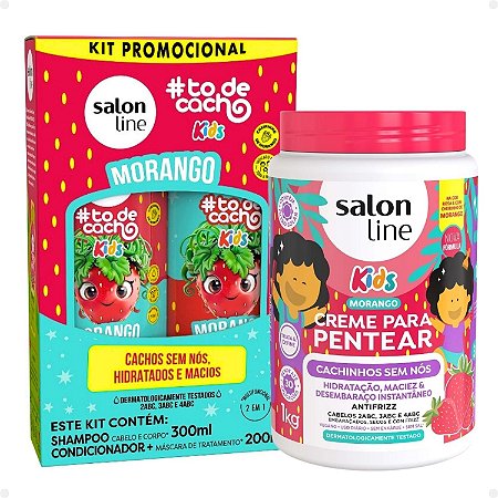 Kit Salon Line Kids: Shampoo e Condicionador + Creme para Pentear Morango
