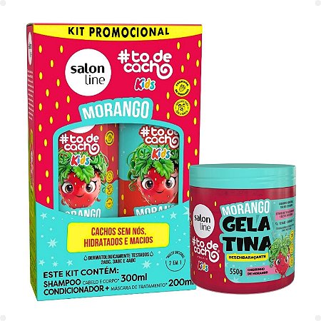 Kit Salon Line Kids #todecacho: Shampoo e Condicionador + Gelatina Desembaraçante Morango
