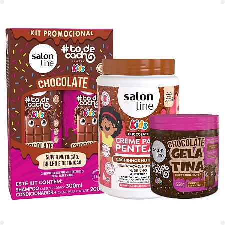 Kit Salon Line Kids: Shampoo e Condicionador + Creme para Pentear 1kg e Gelatina Super Brilhante Chocolate