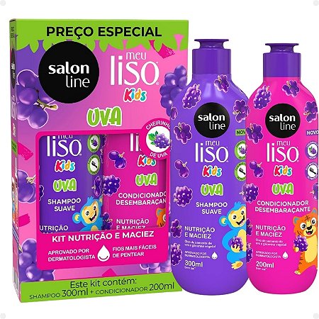 Kit Salon Line Meu Liso Kids: Shampoo 300ml e Condicionador 200ml Uva