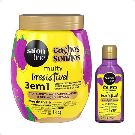 Kit Salon Line Multy Irrestível: 1 Creme 3 em 1 e 1 Óleo Uva