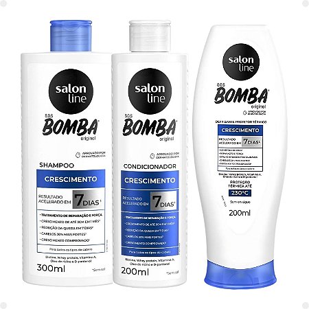 Kit Salon Line SOS Bomba Crescimento Capilar: Shampoo 300ml e Condicionador 200ml + Defrizante 200ml