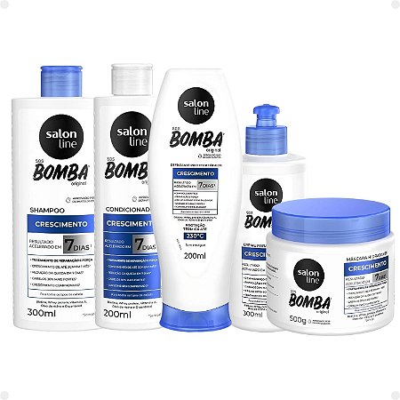 Kit Salon Line SOS Bomba Crescimento Capilar: Shampoo 300ml e Condicionador 200ml + Máscara Hidratante 500g, Creme Para Pentear 300ml e Defrizante 200ml