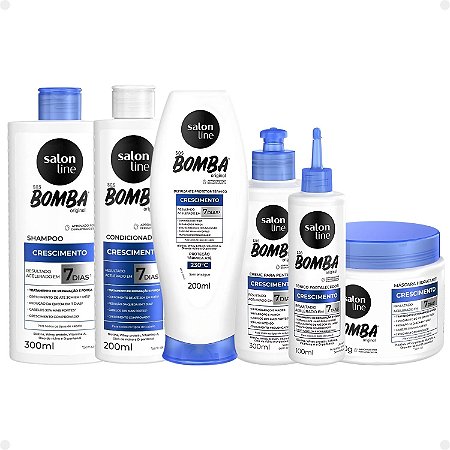 Kit Salon Line SOS Bomba Crescimento Capilar: Shampoo 300ml e Condicionador 200ml + Máscara Hidratante 500g, Creme Para Pentear 300ml, Defrizante 200ml e Tônico 100ml
