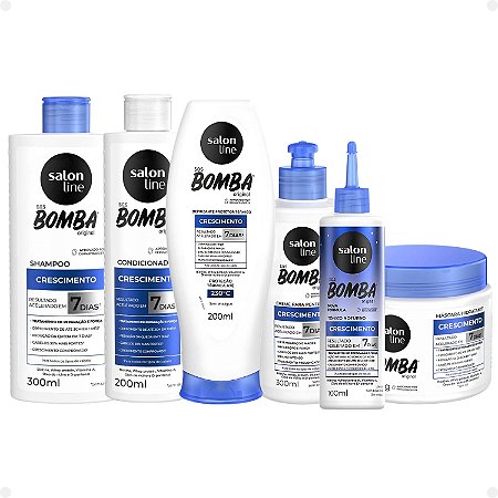 Kit Salon Line SOS Bomba Crescimento Capilar: Shampoo 300ml e Condicionador 200ml + Máscara Hidratante 500g, Creme Para Pentear 300ml, Defrizante 200ml e Tônico Noturno 100ml