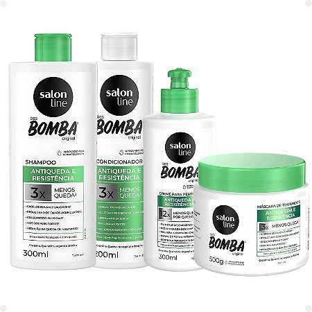 Kit Salon Line SOS Bomba Antiqueda e Resistência: Shampoo 300ml e Condicionador 200ml + Máscara de Tratamento 500g e Creme Para Pentear 300ml