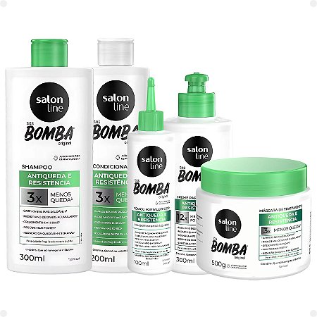 Kit Salon Line SOS Bomba Antiqueda e Resistência: Shampoo 300ml e Condicionador 200ml + Máscara de Tratamento 500g, Creme Para Pentear 300ml e Tônico Fortalecedor 100ml