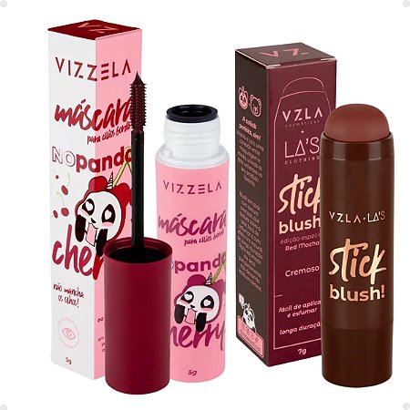 Kit Vizzela: Blush Stick Red e Máscara de Cílios No Panda Bordô