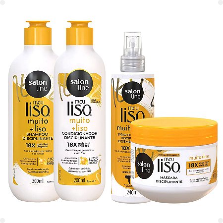 Kit Salon Line Meu Liso Muito + Liso Disciplinante: Shampoo 300ml e Condicionador 200ml + Máscara de Tratameto 300g e Spray Finalizador 240ml