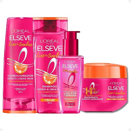 Kit Elseve Liso dos Sonhos: Máscara Tratamento 300g + Shampoo e Condicionador 200ml +  Sérum Leave-In 100ml