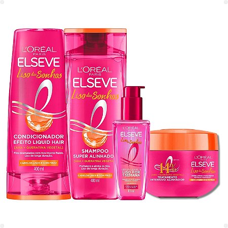 Kit Elseve Liso dos Sonhos: Máscara Tratamento 300g + Shampoo e Condicionador 400ml + Sérum Leave-In 100ml