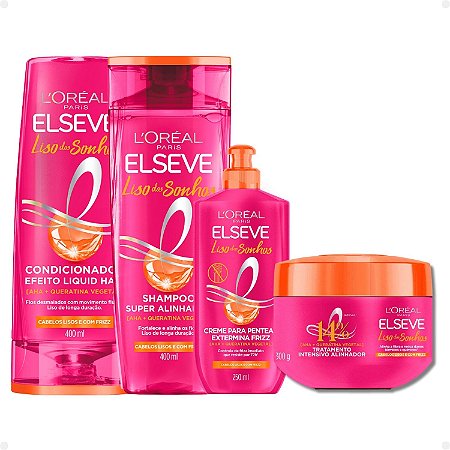 Kit Elseve Liso dos Sonhos: Máscara Tratamento 300g + Shampoo e Condicionador 400ml +  Creme para Pentear 250ml