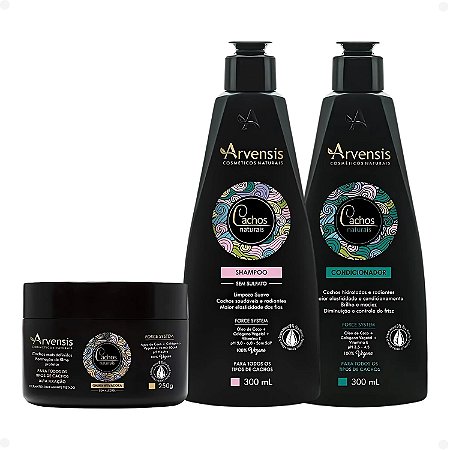 Kit Arvensis Cachos Naturais: Shampoo 300ml, Condicionador 300ml e Geleia Ativadora 250g